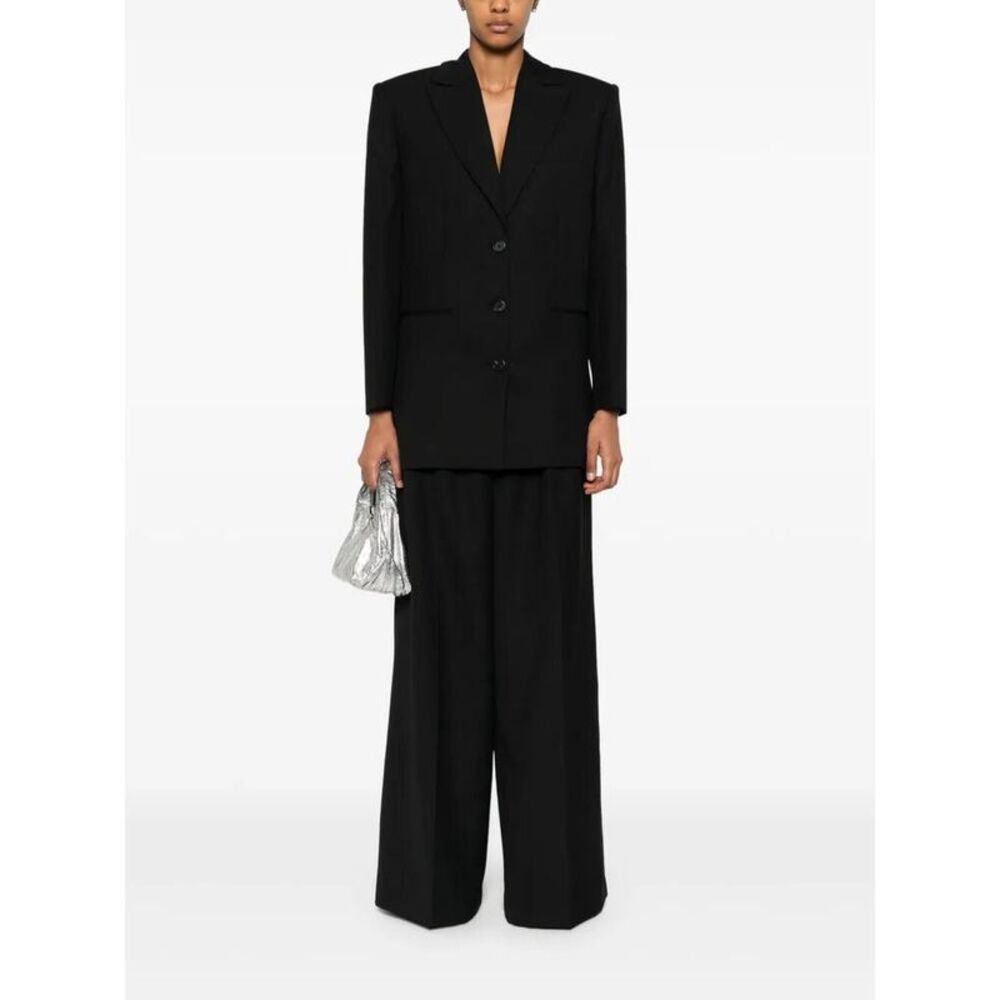 ANINE BING High-Waisted Pleated Wide-Leg Trousers Women BLACK Pants - Picture 2 of 5